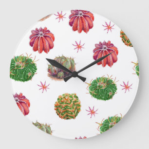 Reloj Redondo Grande Cactus Floral: fondo acuarela