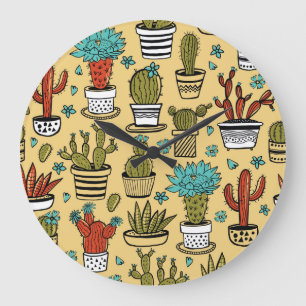 Reloj Redondo Grande Cactus Succulent: Esbozo dibujado a mano