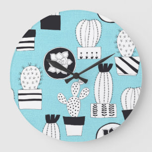Reloj Redondo Grande Cactus, suculento: diseño a mano sin fisuras.