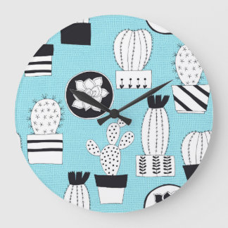 Reloj Redondo Grande Cactus, suculento: diseño a mano sin fisuras.