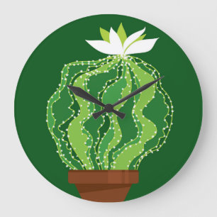 Reloj Redondo Grande Cactus verde: motivo natural abstracto.