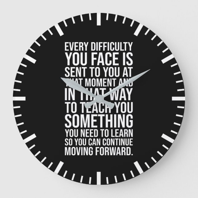 Reloj Redondo Grande Cada Dificultad Te Enseña, Gimnasio, Hustle, Éxito (Anverso)