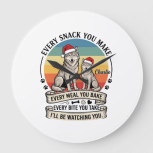 Reloj Redondo Grande Cada Snack Que Hagas Perro Santa Sombrero Retro At