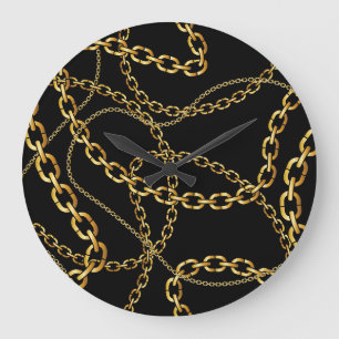 Reloj Redondo Grande Cadena dorada perfecta, patrón elegante.