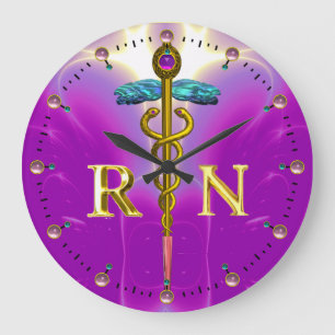Reloj Redondo Grande CADUCEO DE ORO SÍMBOLO REGISTRADO DE ENFERMERA, Ro