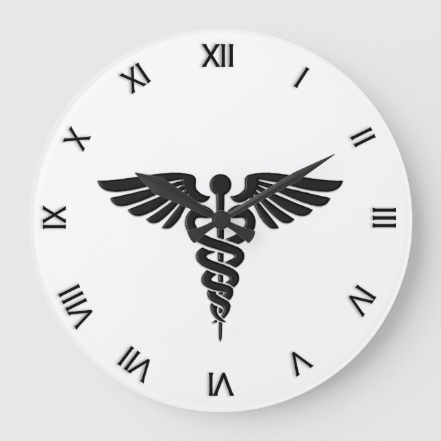 Reloj Redondo Grande Caduceus Medical Insignia Número Romano (Anverso)