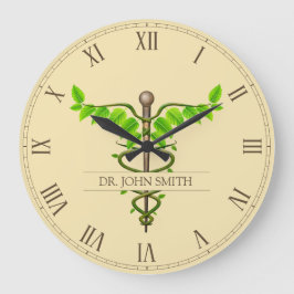 Reloj Redondo Grande Caducto médico alternativo Verde deja beige