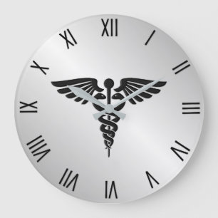 Reloj Redondo Grande Caducto médico plateado con números negros