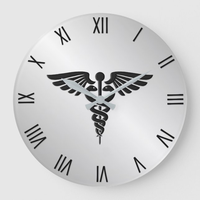 Reloj Redondo Grande Caducto médico plateado con números negros (Anverso)
