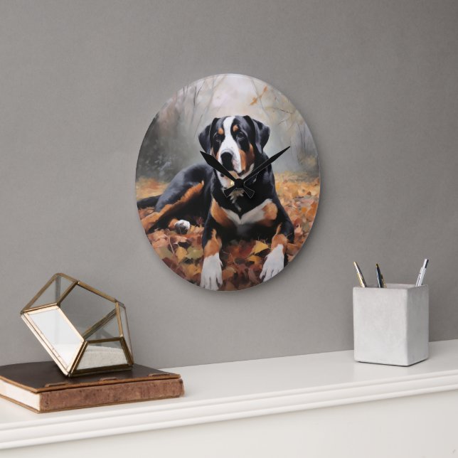 Reloj Redondo Grande Cae la montaña suiza en otoño (Oficina)