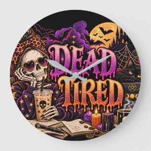 Reloj Redondo Grande Café de Bruja Esqueleto Gótico de Halloween Muerto