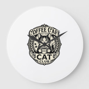 Reloj Redondo Grande Café de Café Gato Divertido Gráfico - Café de Café