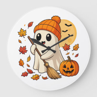 Reloj Redondo Grande Café de Fantasma de Halloween Calabaza Espeluznant