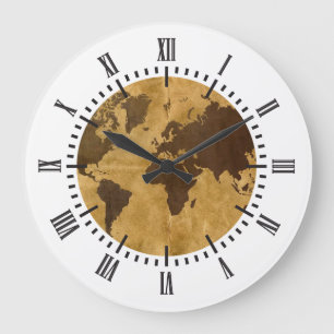 Reloj Redondo Grande Café en el mapa del mundo de papel del estilo