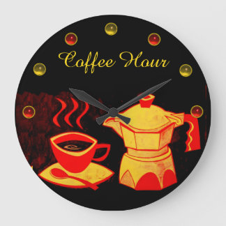 Reloj Redondo Grande CAFÉ HORA / Café rojo amarillo y cafetera
