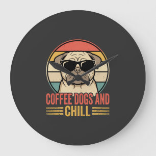 Reloj Redondo Grande Café Perros y Pug Retro Chill