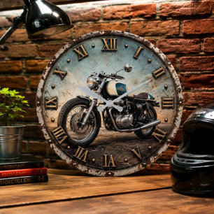 Reloj Redondo Grande Cafe Racer Motorcycle Classic Retro Bike Decor