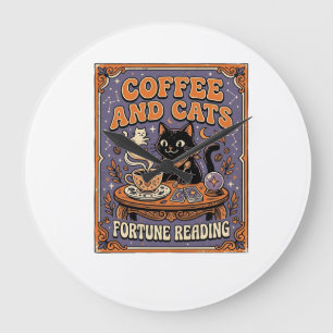 Reloj Redondo Grande Café Y Gatos Gato Hojas De Té Café Lectura De La F