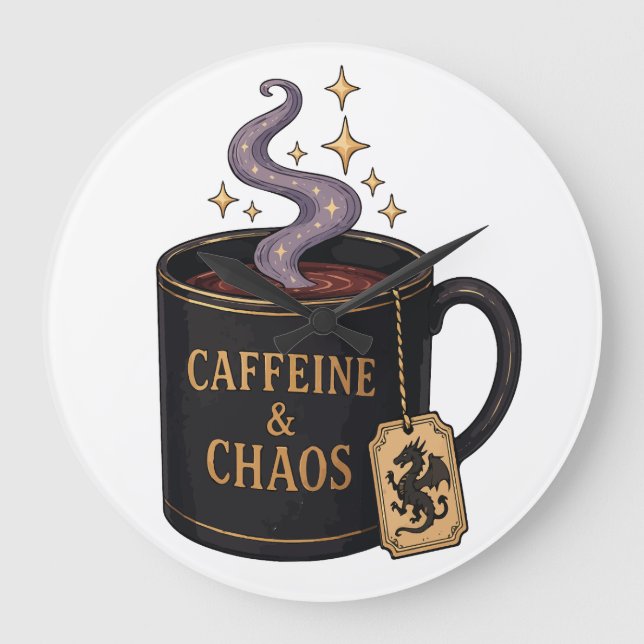 Reloj Redondo Grande Cafeína y Caos (Anverso)