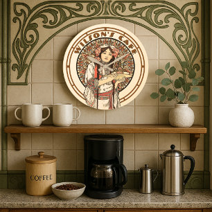 Reloj Redondo Grande Cafetería Art Nouveau Mucha de la era victoriana