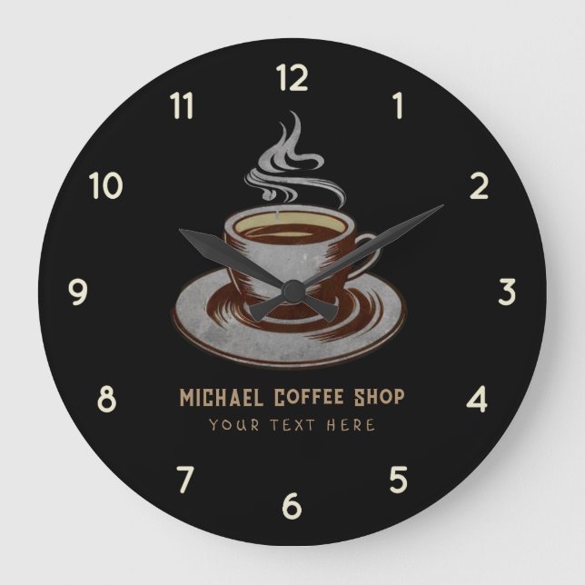 Reloj Redondo Grande Cafetería de negocios personalizada - Café (Anverso)