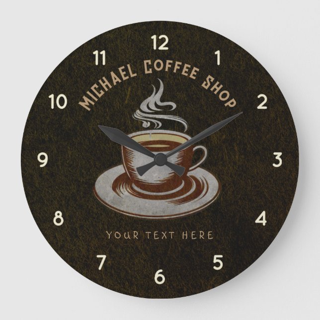 Reloj Redondo Grande Cafetería de negocios personalizada - Café (Anverso)