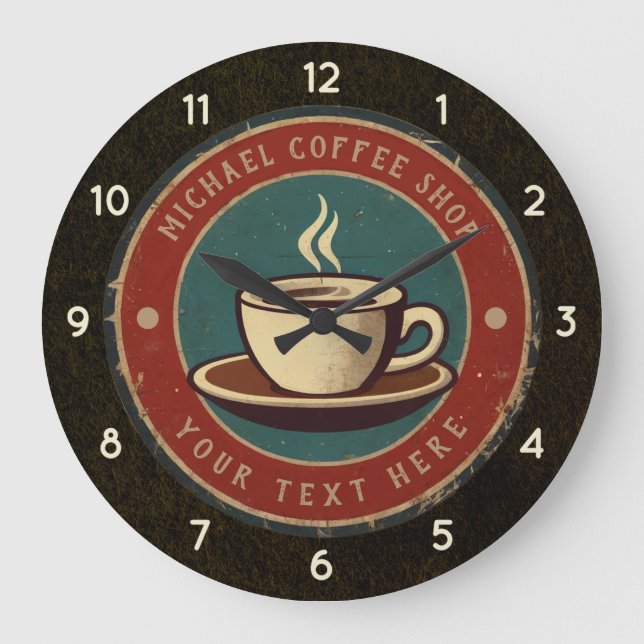 Reloj Redondo Grande Cafetería de negocios personalizada - Café (Anverso)