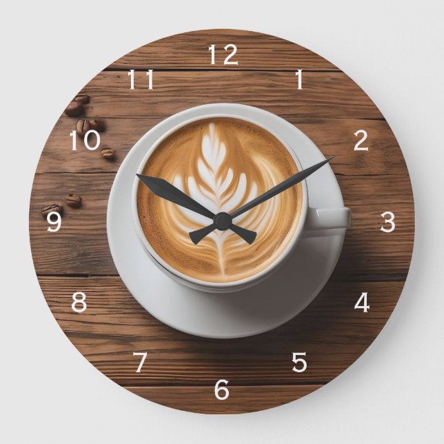 Reloj Redondo Grande Cafetería Latte Cappucccino en Mesa Art (Anverso)