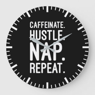 Reloj Redondo Grande Caffeinate Hustle Nap Repetir - Motivación diverti