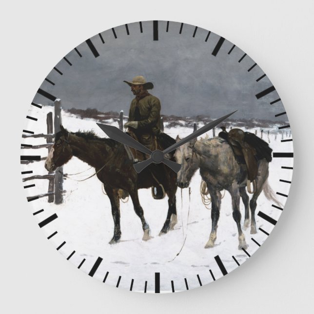 Reloj Redondo Grande Caída del Cowboy Frederic Remington 1895 Occidenta (Anverso)