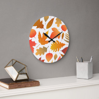 Reloj Redondo Grande Caída del otoño - Acogedor patrón de hojas