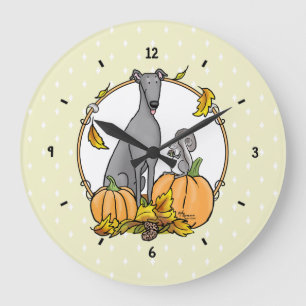 Reloj Redondo Grande Caída Greyhound (gris) Calabazas de perro deja div