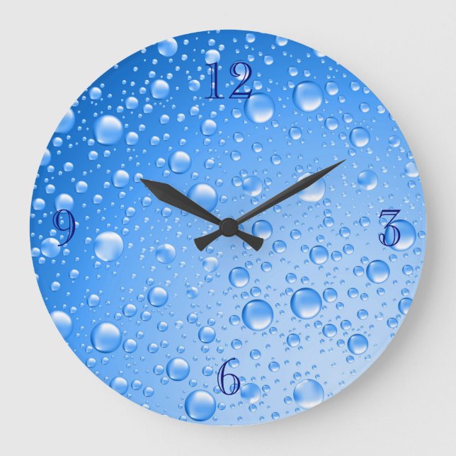 Reloj Redondo Grande Caídas de lluvia de cielo azul metálico (Anverso)