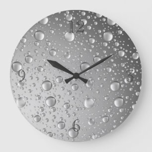 Reloj Redondo Grande Caídas de lluvia gris metálica