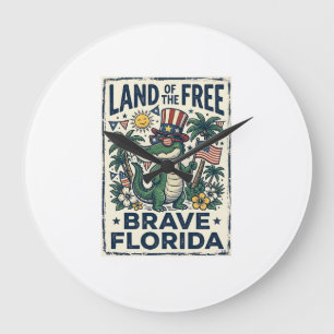 Reloj Redondo Grande Caimán de Florida Patriótico 4 de Julio