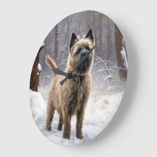 Reloj Redondo Grande Cairn Terrier Deja que nieve Navidad