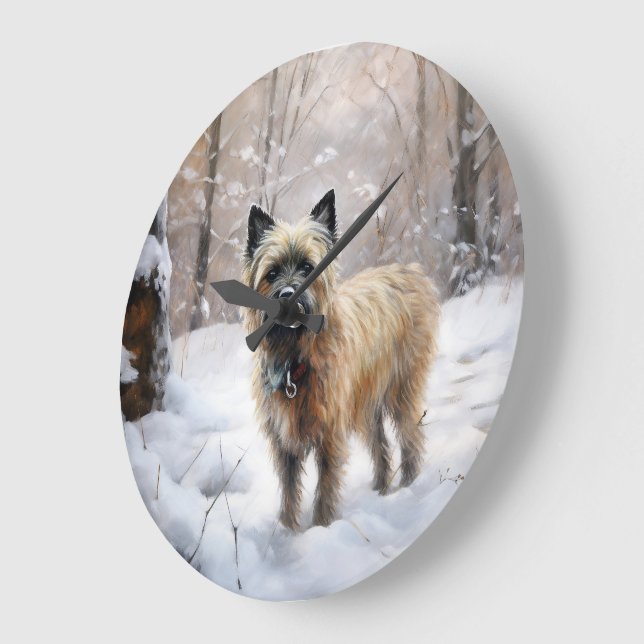 Reloj Redondo Grande Cairn Terrier deja que nieve Navidades (Ángulo)