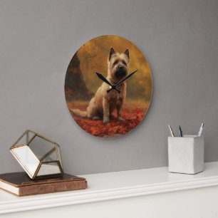 Reloj Redondo Grande Cairn Terrier en Otoño Hojas que Caen Inspiran