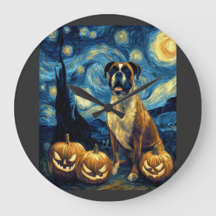 Reloj Redondo Grande Caja linda cara de calabaza de Boxer de Halloween