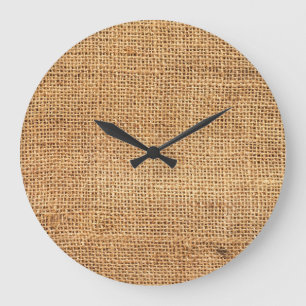 Reloj Redondo Grande Cajón de arpillera marrón: fondo texturado de tela