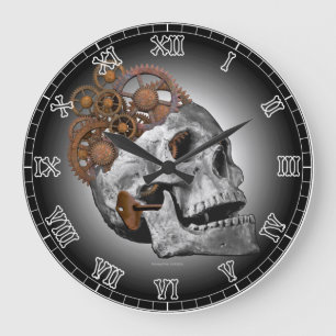 Reloj Redondo Grande Cajón de cráneo para perros Steampunk Skeleton Got