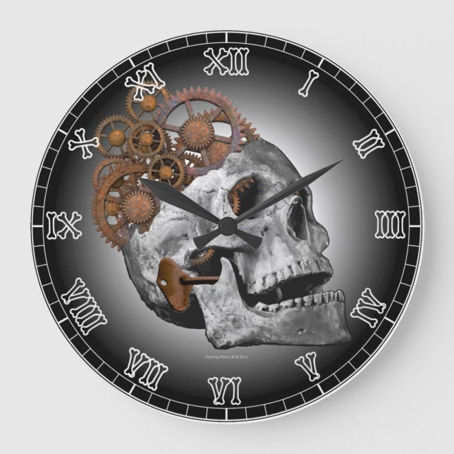 Reloj Redondo Grande Cajón de cráneo para perros Steampunk Skeleton Got (Anverso)