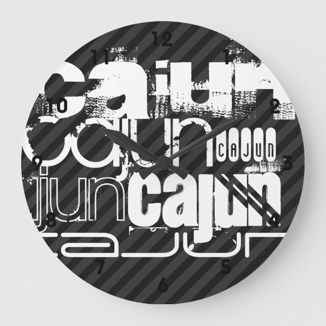 Reloj Redondo Grande Cajún; franjas grises negras y oscuras (Anverso)