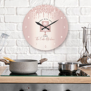 Reloj Redondo Grande Cake Bakery Pastry Chef Rose Gold Glitter Drips