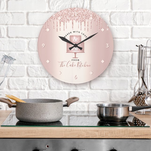 Reloj Redondo Grande Cake Bakery Pastry Chef Rose Gold Glitter Drips (Subido por el creador)