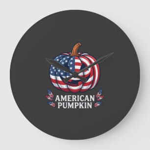 Reloj Redondo Grande Calabaza americana Halloween bandera de EE. UU. es