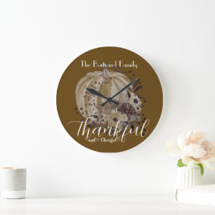 Reloj Redondo Grande Calabaza caprichosa floral otoñal agradecida