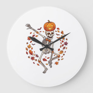 Reloj Redondo Grande Calabaza De Cabeza De Esqueleto Bailando Halloween