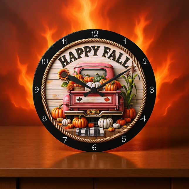 Reloj Redondo Grande Calabaza de camión de otoño feliz (Subido por el creador)