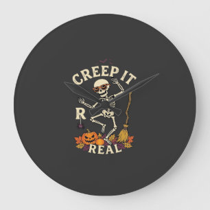 Reloj Redondo Grande Calabaza de Escoba de Esqueleto Bailarín Creep It